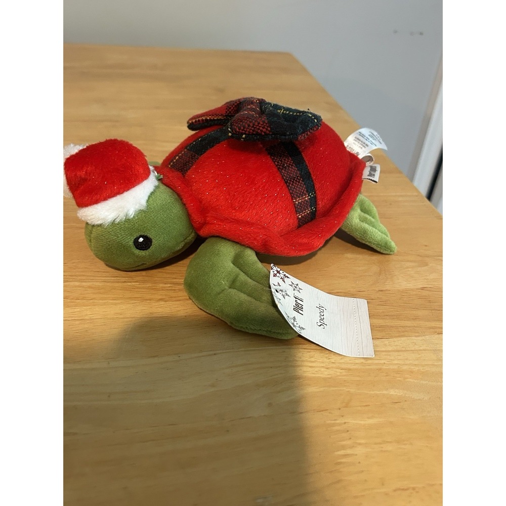 NEW Pier 1 One Speedy Turtle Plush Christmas Holiday Plaid Bow Santa Hat 3103541